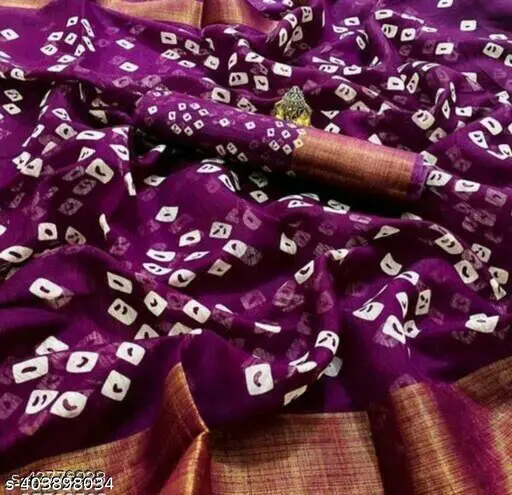 Black Colour Bhandani Print Cotton Blend Zari Women Saree With Running Blouse. Daily Wear Saree 6m Length