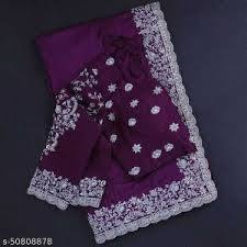 Georgette Embroidered Elegant Purple Color Sreee With Blouse 