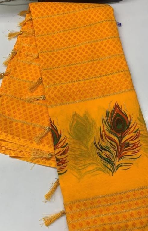 New Bandhni Prited Crystal Design With Zari Woven Border  (COD AVAILABLE)