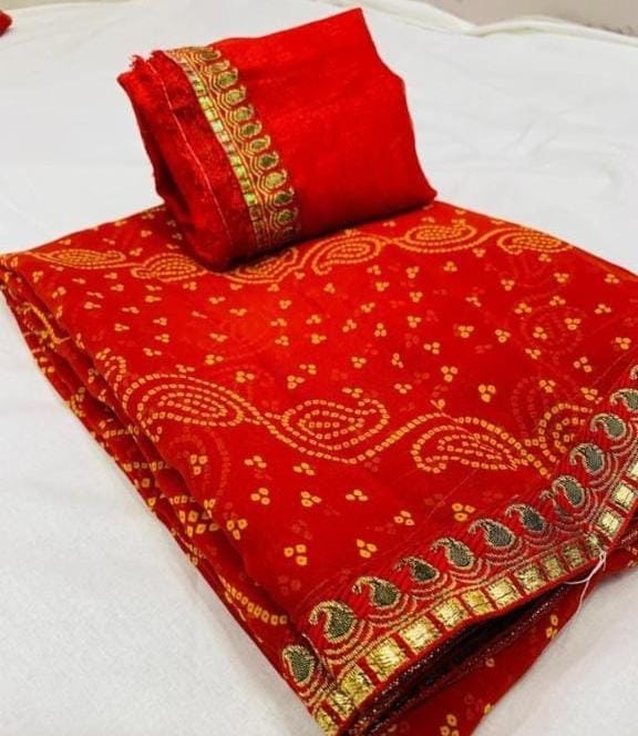 New Bandhni Prited Crystal Design With Zari Woven Border (COD AVAILABLE)
